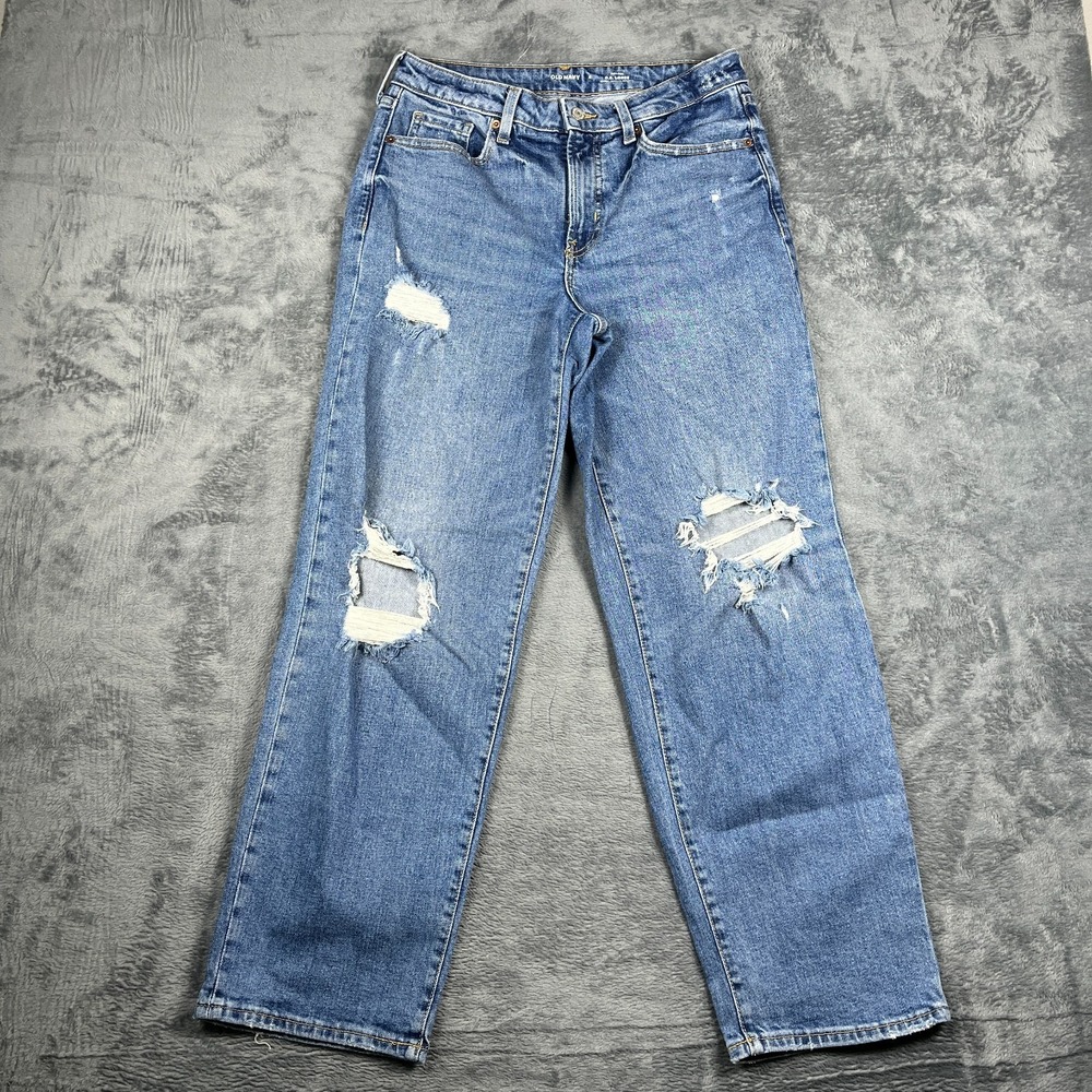 Old Navy High Rise OG Loose Jeans Womens 8 Blue Denim Distressed Straight Leg